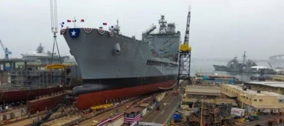 Christening and launch of T-AO 206, the future USNS Harvey Milk, the second ship in the John Lewis-class fleet oiler program.